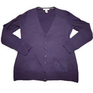 Banana Republic Merino Wool Cardigan Sweater Purple Medium Cardi Preppy Career